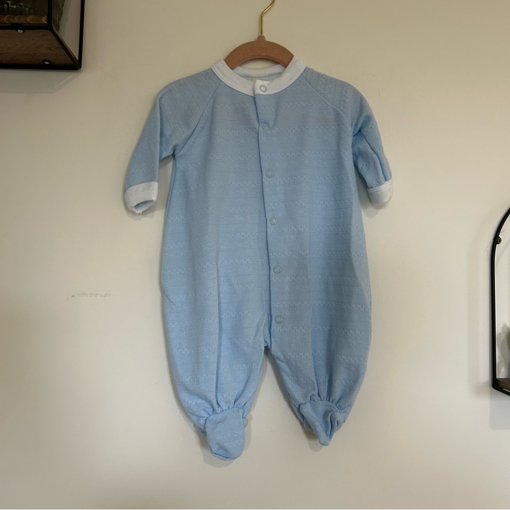 Vintage Babygro Baby Blue & White Snap Button Sleeper